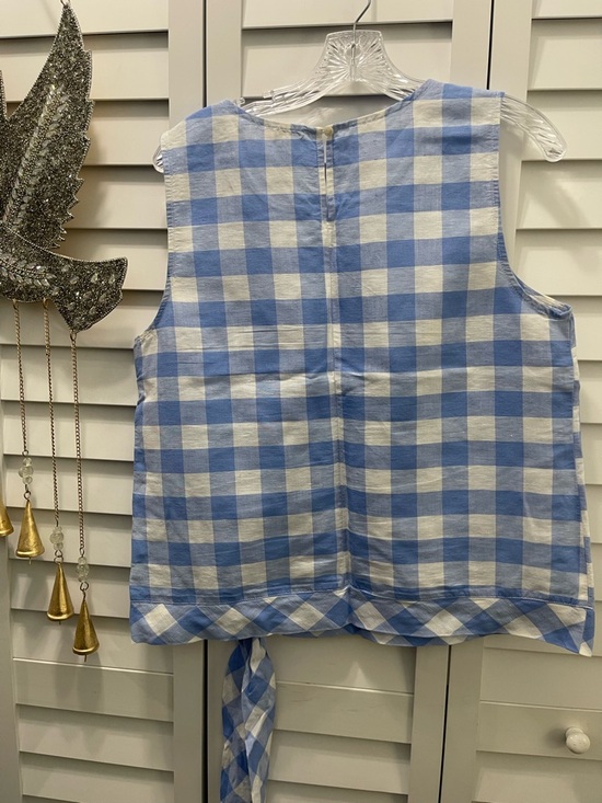 J. Crew Blue and White Gingham Tie-Hem Sleeveless Tank - Picture 2 of 5